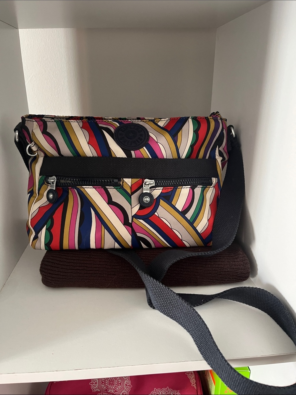 Kipling Multicolor Striped Crossbody Bag with Black Trim